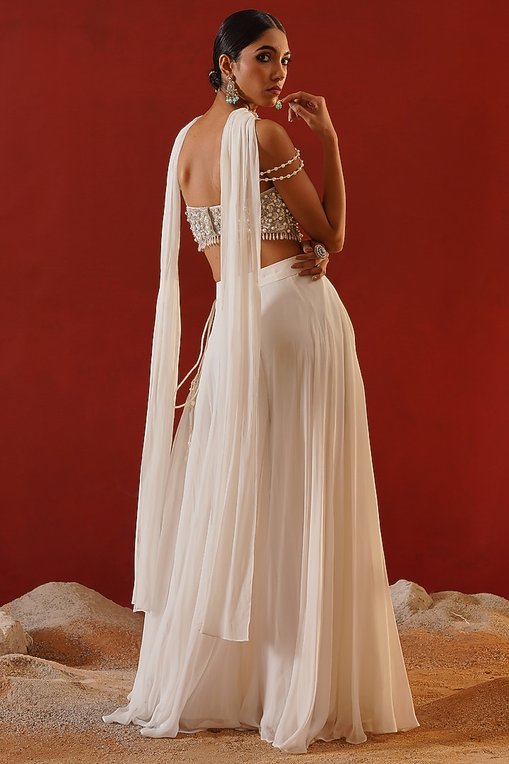 White Georgette Wedding Sharara Set by Kapda Dori at Pernia's Pop Up Shop