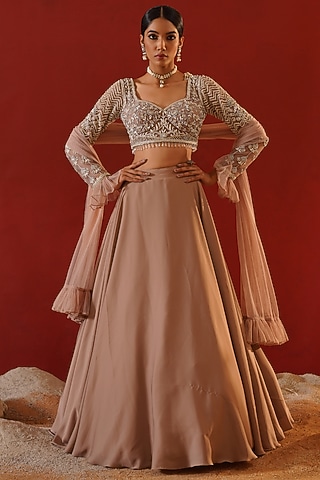 Blush Pink Satin Georgette Lehenga Set by Kapda Dori