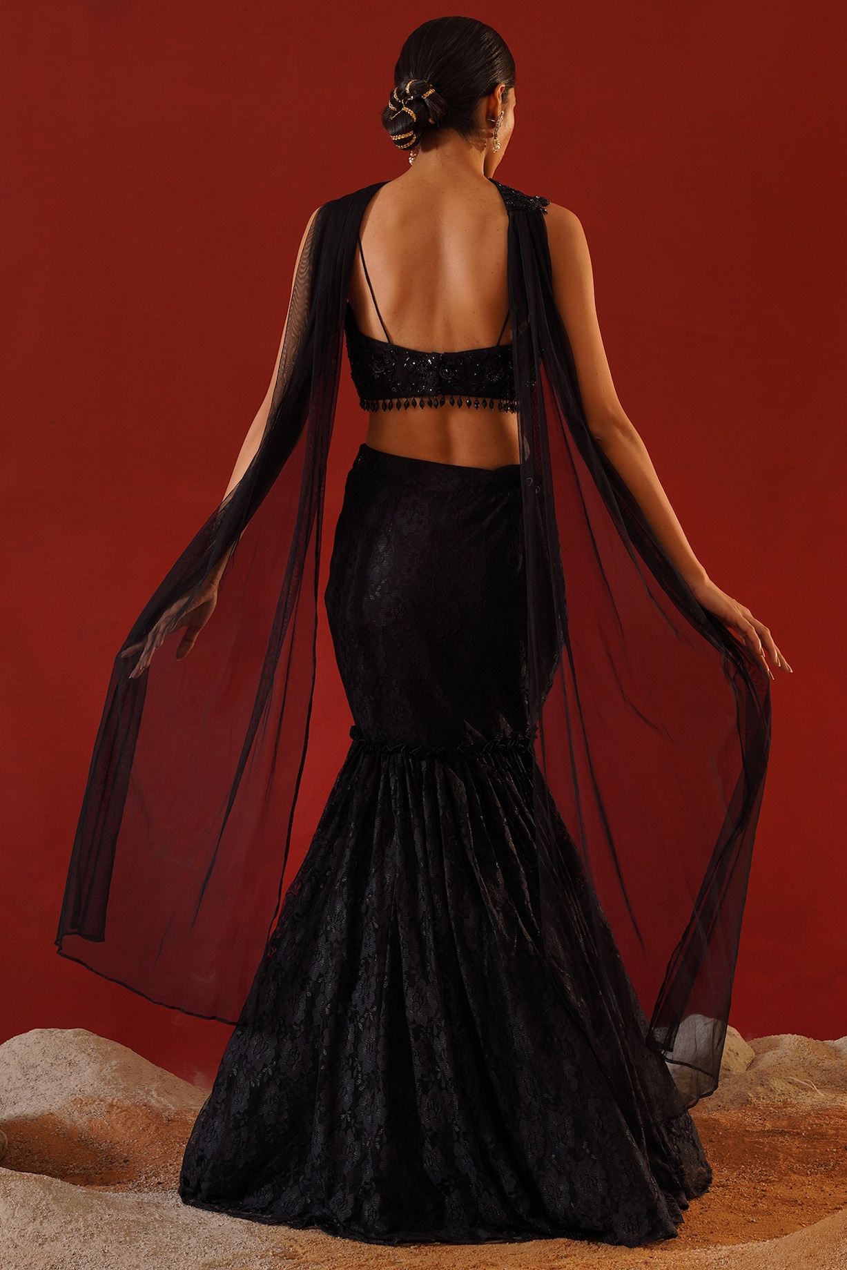 Black Lace Lehenga Set Design by Kapda Dori at Pernia's Pop Up