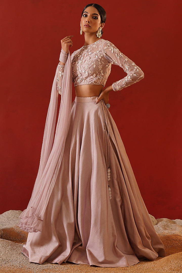 Blush Pink Dupion Silk Wedding Lehenga Set by Kapda Dori at Pernia's Pop Up Shop