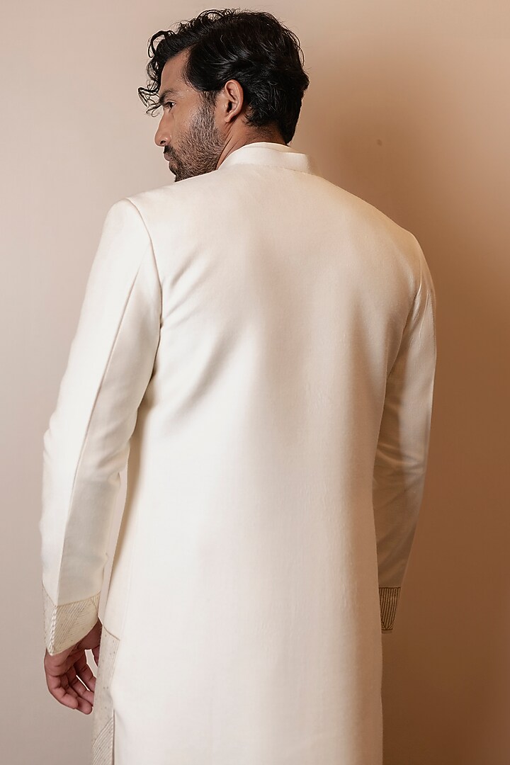 Ivory Moonga Silk Wedding Indowestern Jacket by Kaleidoscope at Pernia's Pop Up Shop