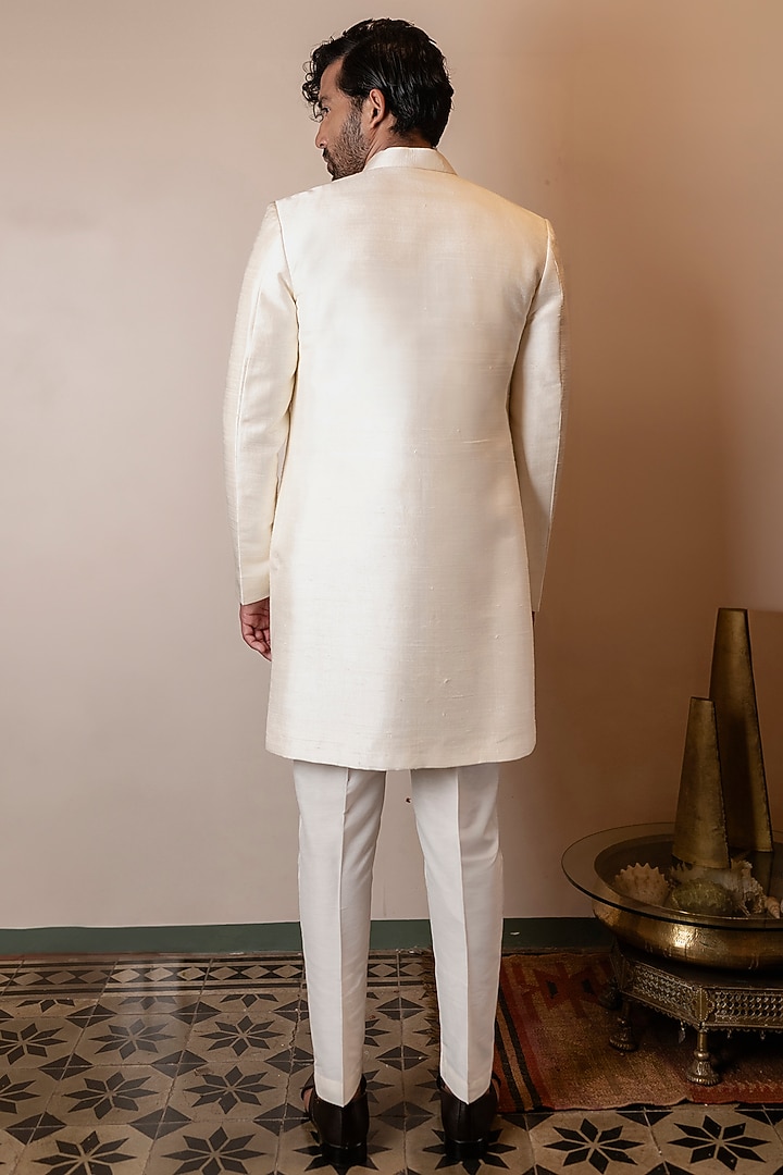 Ivory Raw Silk Zardosi Embroidered Wedding Indowestern Jacket by Kaleidoscope at Pernia's Pop Up Shop