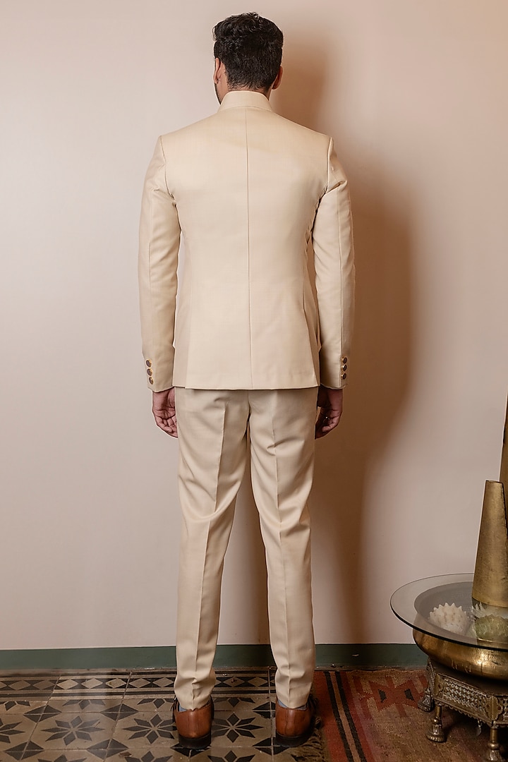 Beige Terry Woolen Wedding Bandhgala Set by Kaleidoscope at Pernia's Pop Up Shop