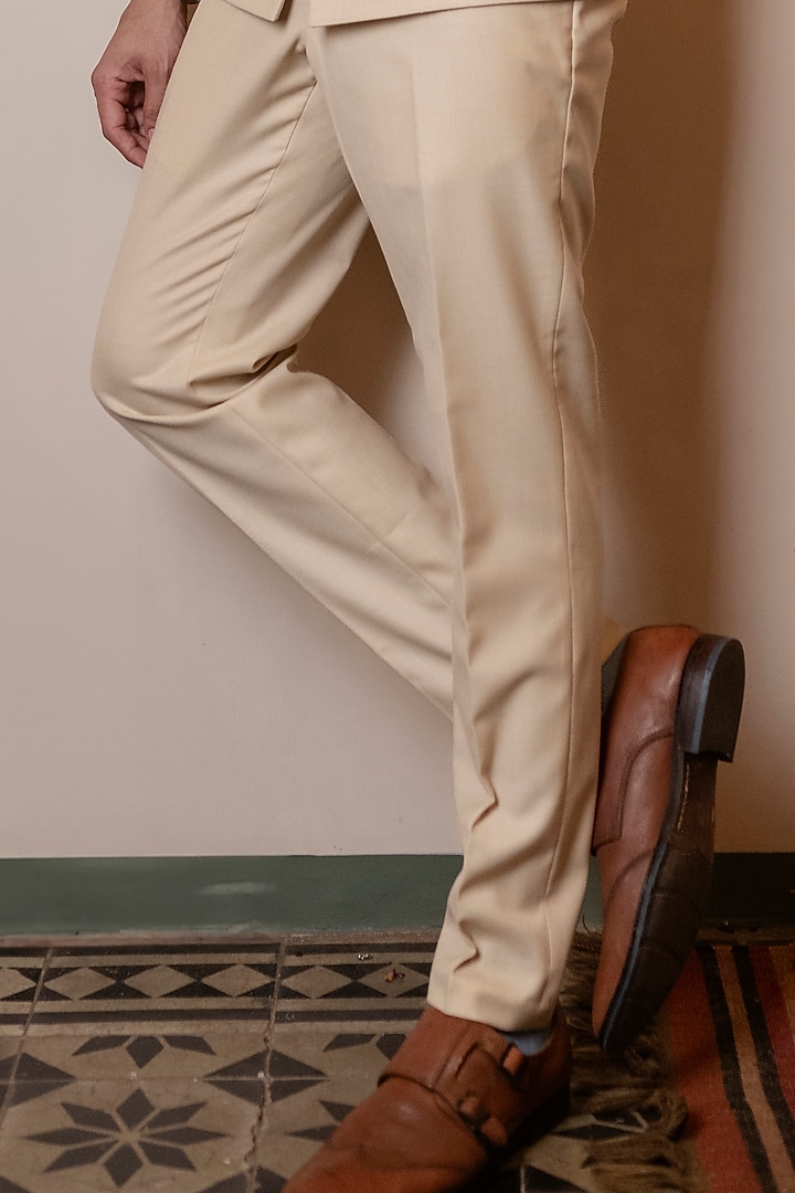 Beige Terry Woolen Wedding Bandhgala Set by Kaleidoscope at Pernia's Pop Up Shop