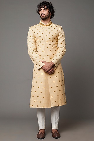 Cream Embroidered Sherwani by Kaleidoscope