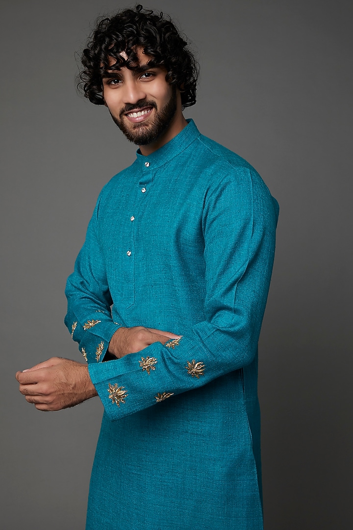 Teal Green Embroidered Kurta by Kaleidoscope at Pernia's Pop Up Shop