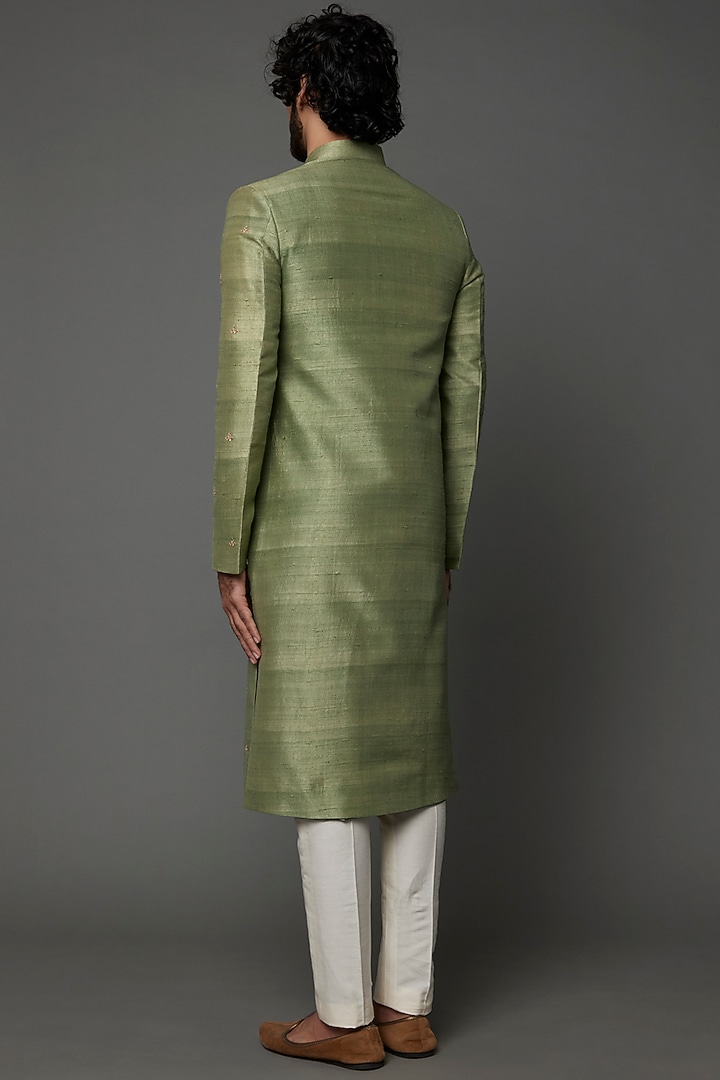 Sage Green Embroidered Wedding Sherwani by Kaleidoscope at Pernia's Pop Up Shop