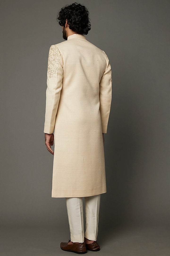 Off-White Embroidered Wedding Sherwani by Kaleidoscope at Pernia's Pop Up Shop