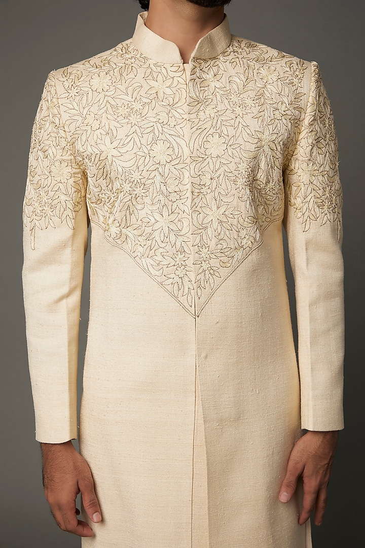 Off-White Embroidered Wedding Sherwani by Kaleidoscope at Pernia's Pop Up Shop