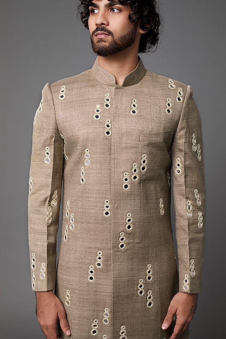 Grey Embroidered Wedding Sherwani by Kaleidoscope at Pernia's Pop Up Shop