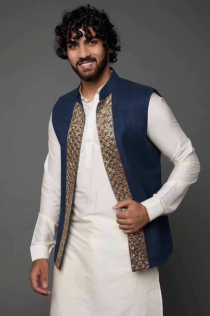 Dark Blue Matka Bundi Jacket by Kaleidoscope at Pernia's Pop Up Shop