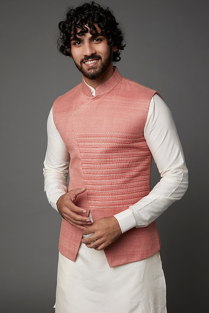 Peach Pink Matka Bundi Jacket by Kaleidoscope at Pernia's Pop Up Shop