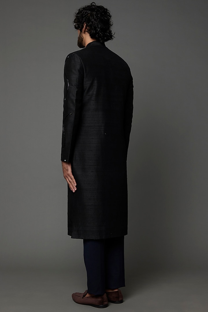Black Embroidered Wedding Sherwani by Kaleidoscope at Pernia's Pop Up Shop