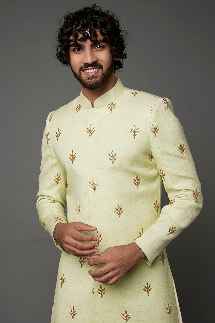 Pastel Green Embroidered Wedding Sherwani by Kaleidoscope at Pernia's Pop Up Shop