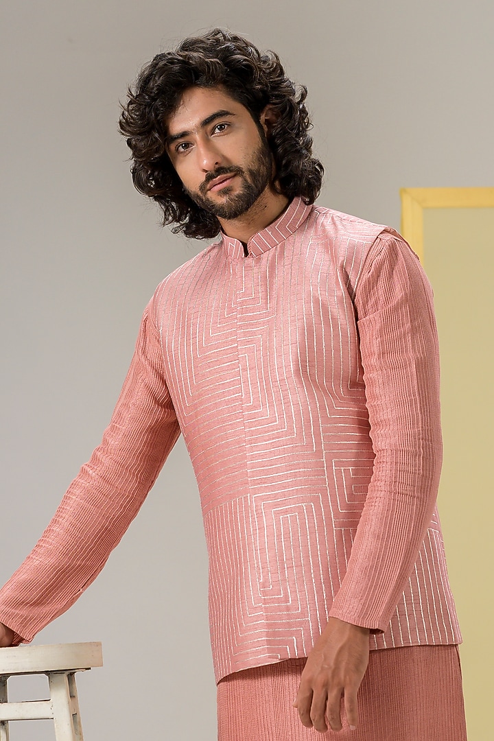Peach Embroidered Bundi Jacket by Kaleidoscope at Pernia's Pop Up Shop
