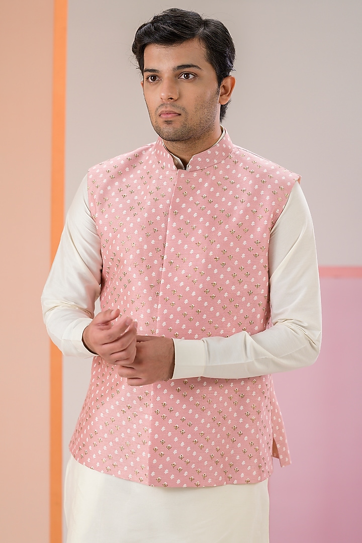 Peach Embroidered Bundi Jacket by Kaleidoscope at Pernia's Pop Up Shop