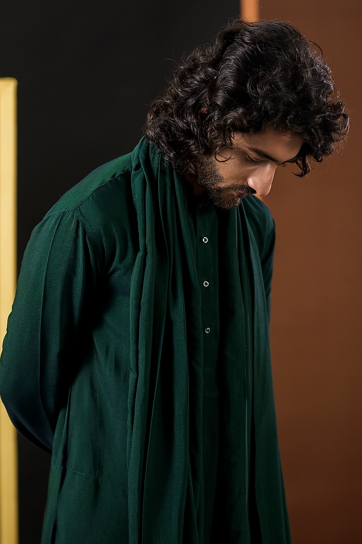 Dark Green Cotton Silk Kurta Set by Kaleidoscope at Pernia's Pop Up Shop