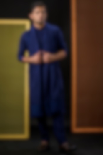 Dark Blue Cotton Silk Kurta Set by Kaleidoscope at Pernia's Pop Up Shop