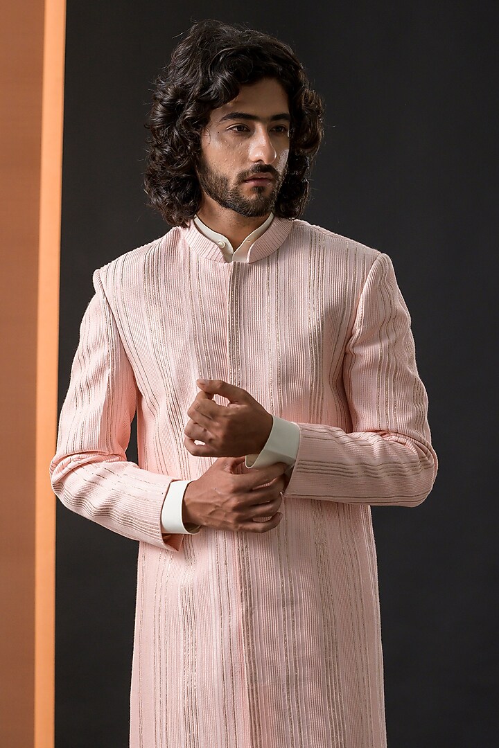 Light Pink Embroidered Wedding Sherwani by Kaleidoscope at Pernia's Pop Up Shop