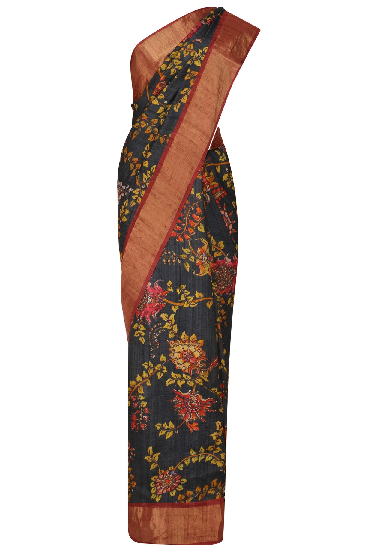 Women Blue Polyester Digital Print Saree With Unstitched Blouse