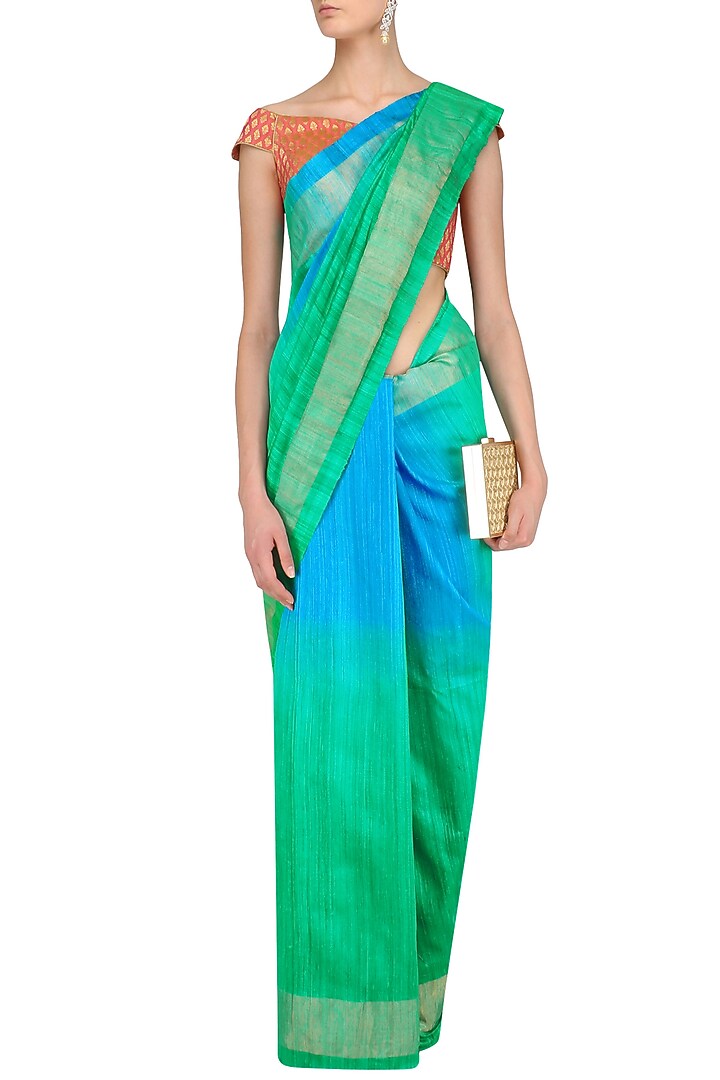 Blue and green shaded handloom saree available only at Pernia's Pop Up Shop.