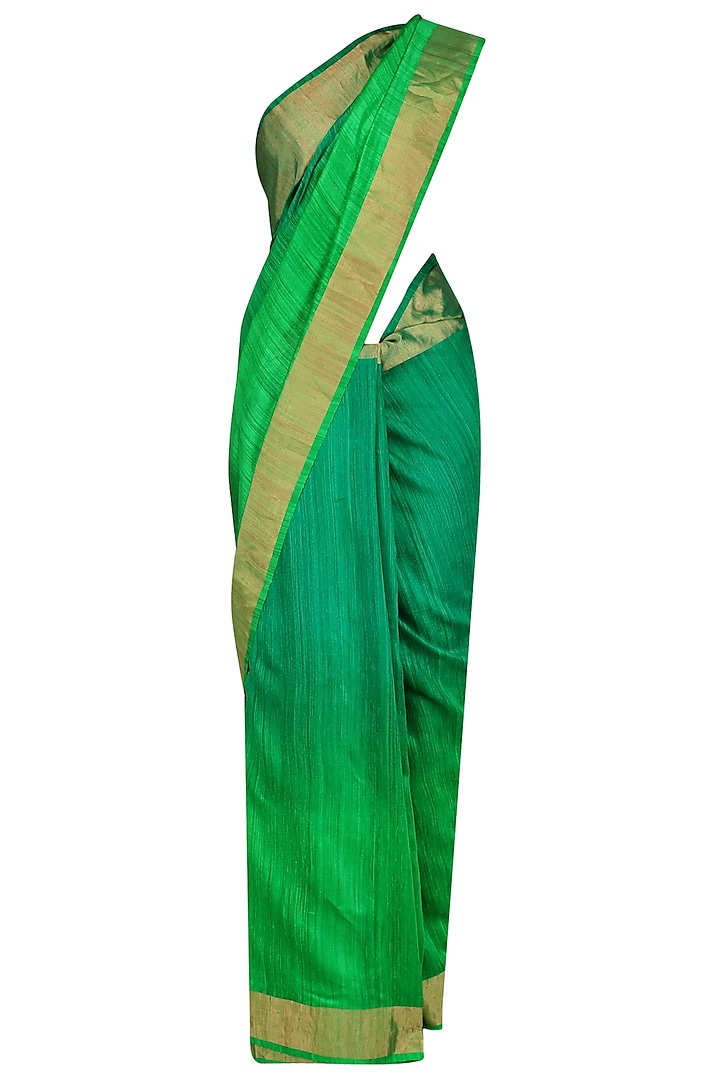 Sea Green and Parrot Green Shaded Handloom Saree by Karma Designs