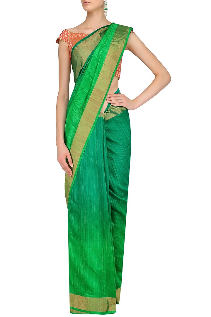 Sea green and parrot green shaded handloom saree available only at Pernia's Pop Up Shop.