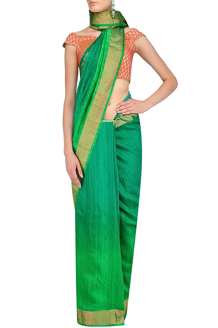 Sea green and parrot green shaded handloom saree available only at Pernia's Pop Up Shop.