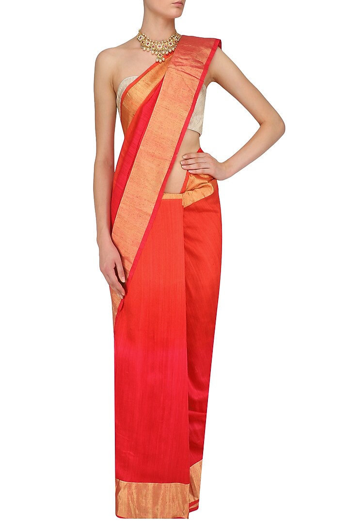Red printed motifs handloom saree available only at Pernia's Pop Up Shop.