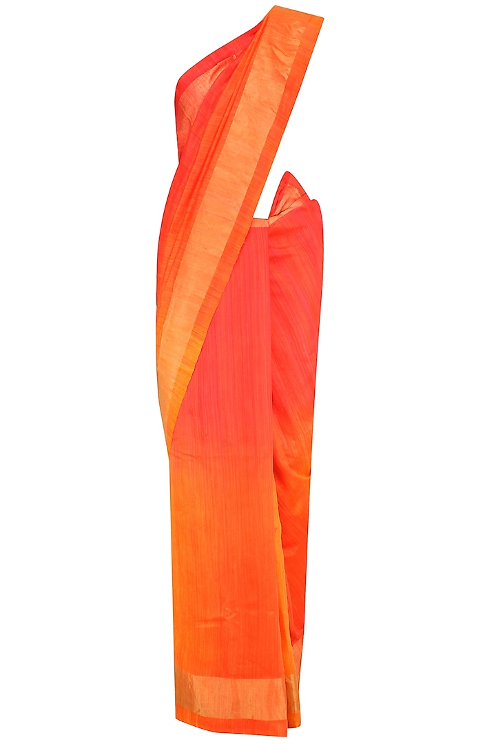 Bright Orange and Yellow Shaded Handloom Saree by Karma Designs