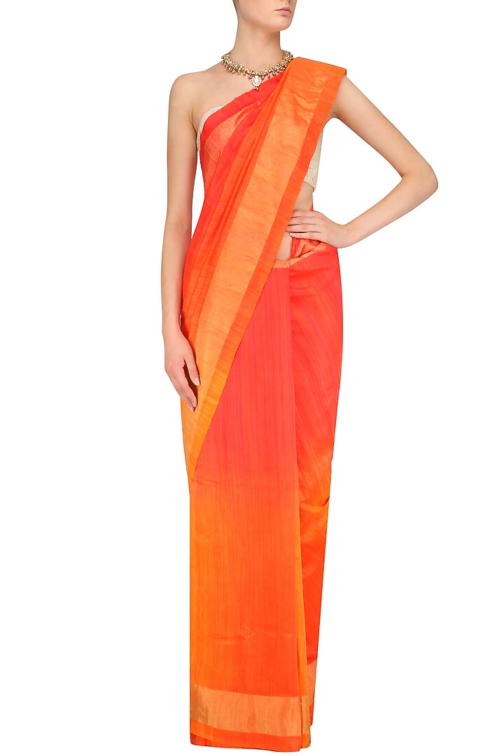 Bright orange and yellow shaded handloom saree available only at Pernia's Pop Up Shop.
