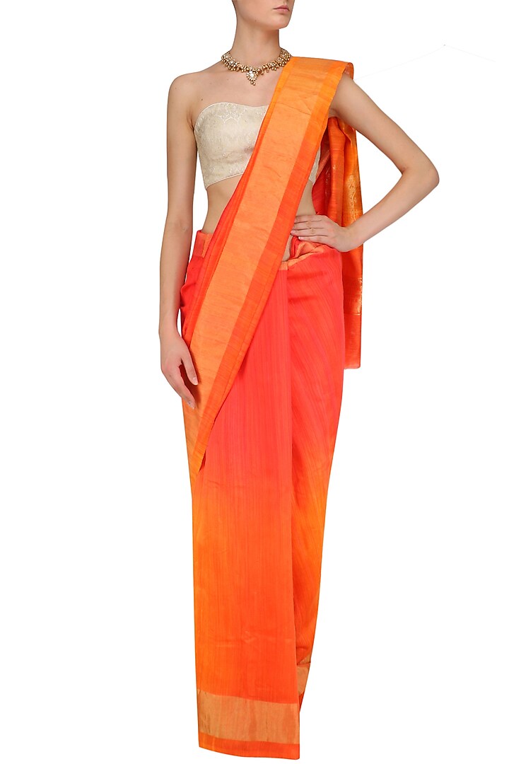 Bright orange and yellow shaded handloom saree available only at Pernia's Pop Up Shop.