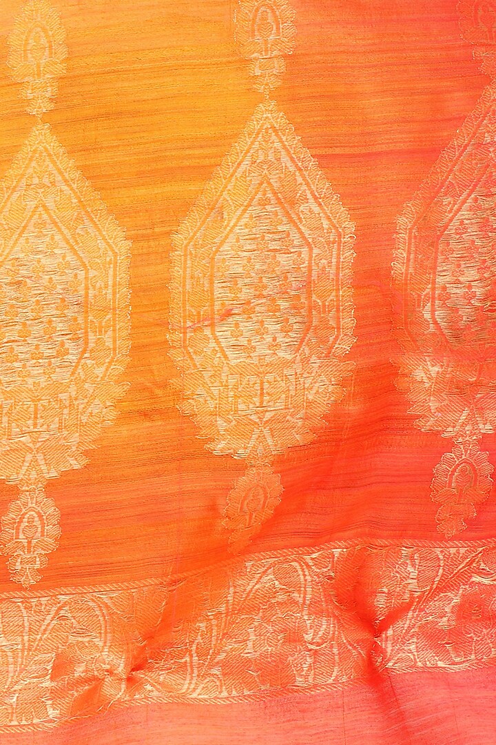 Bright orange and yellow shaded handloom saree available only at Pernia's Pop Up Shop.