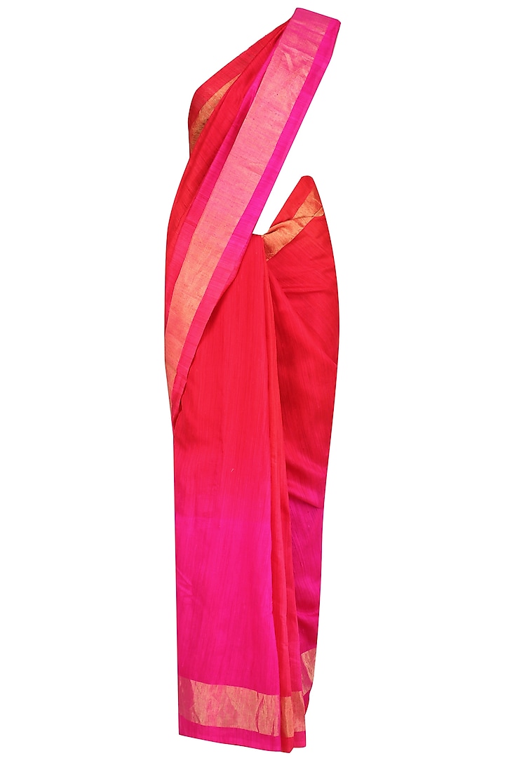 Red and Hot Pink Shaded Handloom Saree by Karma Designs