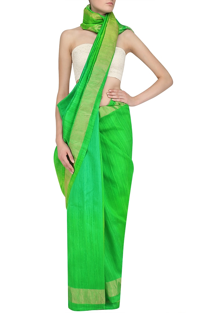 Green printed motifs handloom saree available only at Pernia's Pop Up Shop.