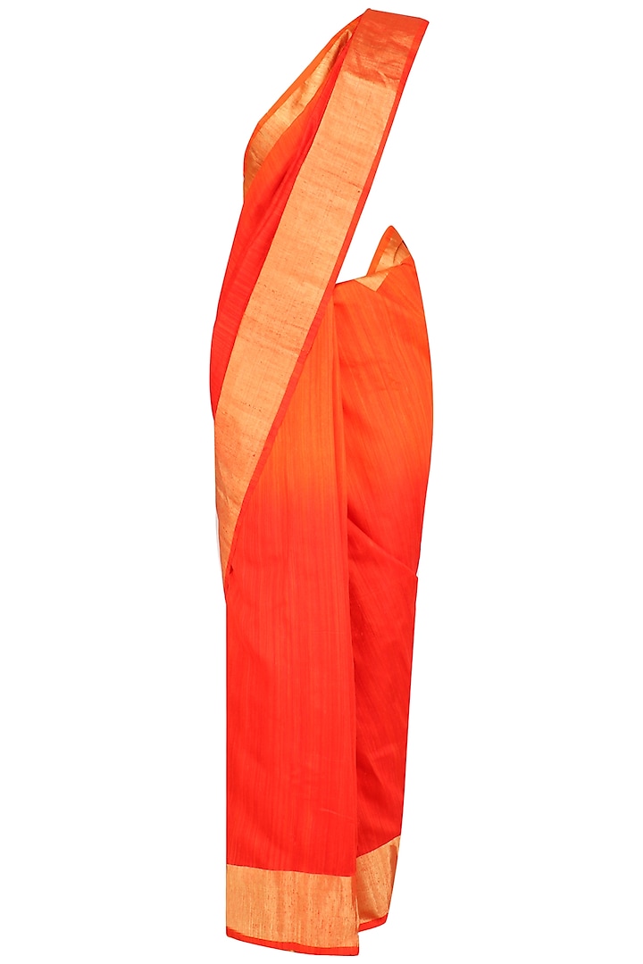 Orange and Gold Printed Motifs Handloom Saree by Karma Designs