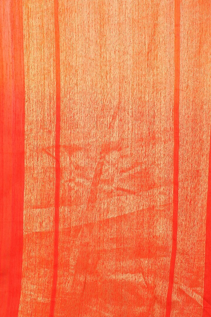 Orange and gold printed motifs handloom saree available only at Pernia's Pop Up Shop.