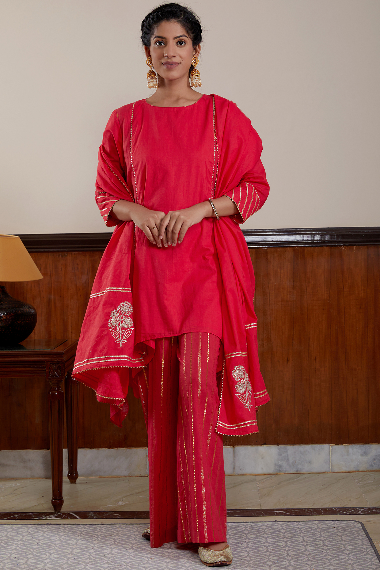 Red Soft Cotton Kurta Set by Kefi Collections at Pernia's Pop Up Shop