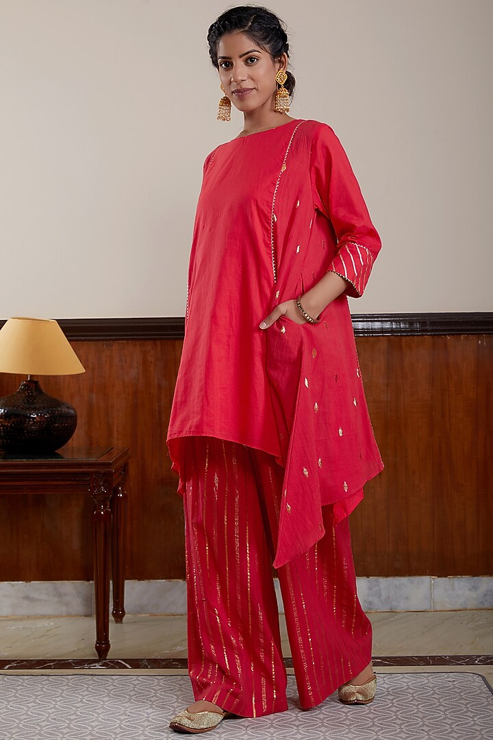 Red Soft Cotton Kurta Set by Kefi Collections at Pernia's Pop Up Shop