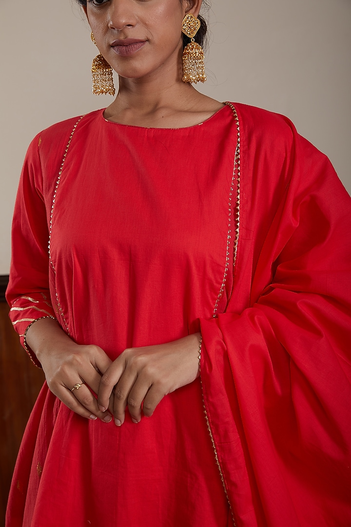 Red Soft Cotton Kurta Set by Kefi Collections at Pernia's Pop Up Shop