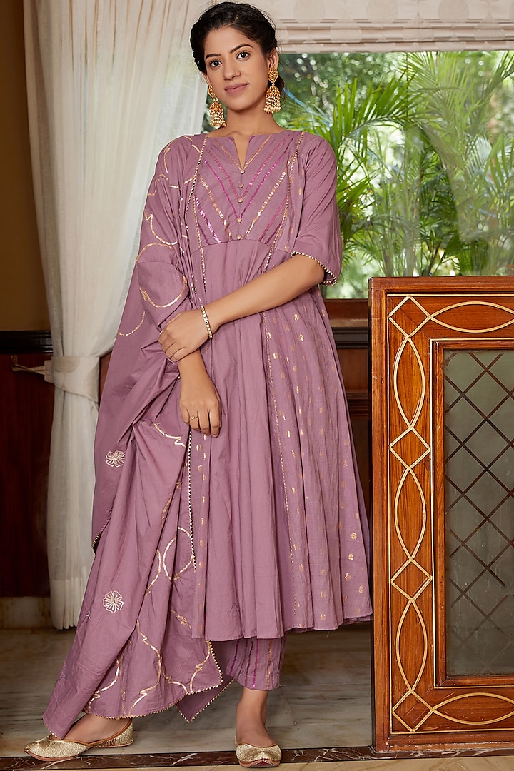 Purple Soft Cotton Anarkali Set by Kefi Collections