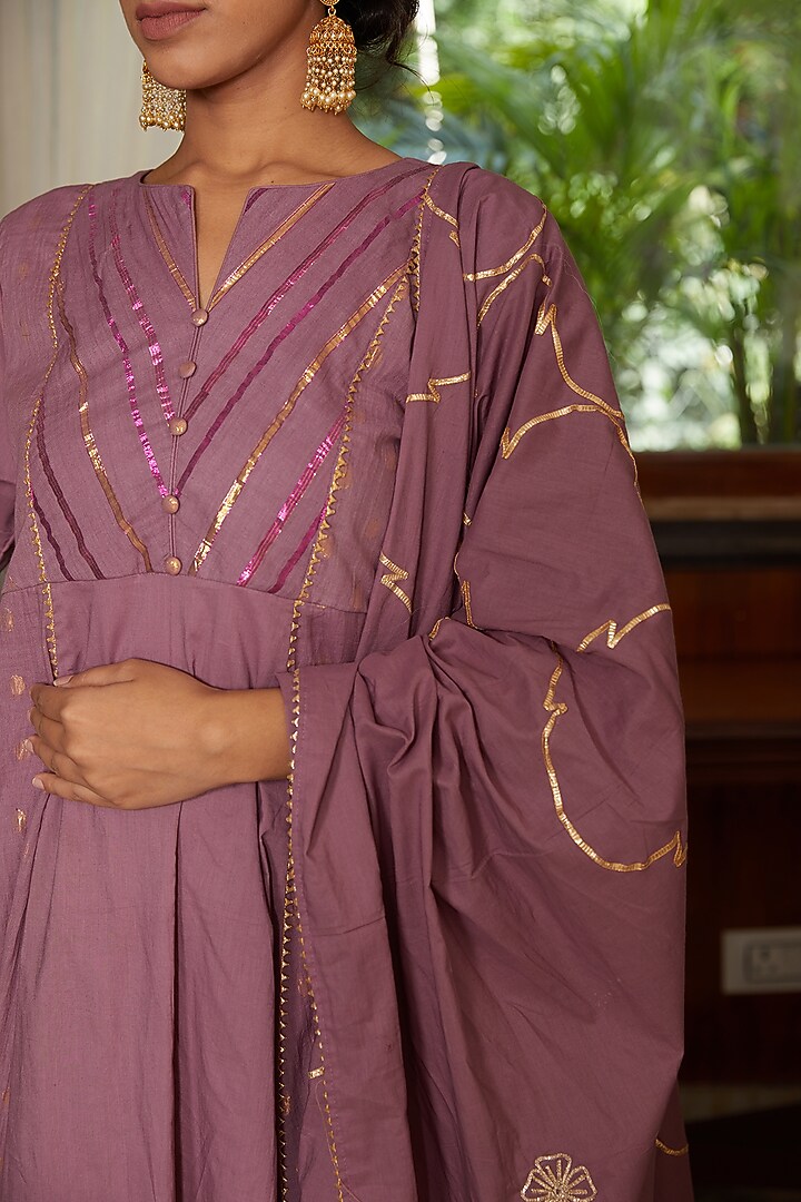 Purple Soft Cotton Party Wear Anarkali Set by Kefi Collections at Pernia's Pop Up Shop