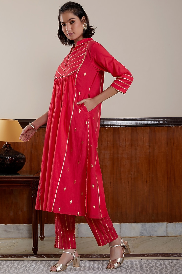 Red Soft Cotton Kurta Set by Kefi Collections at Pernia's Pop Up Shop