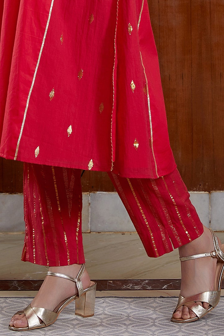 Red Soft Cotton Kurta Set by Kefi Collections at Pernia's Pop Up Shop