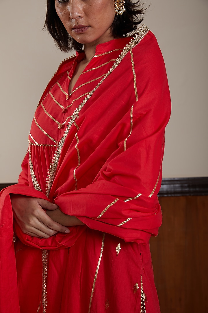 Red Soft Cotton Kurta Set by Kefi Collections at Pernia's Pop Up Shop