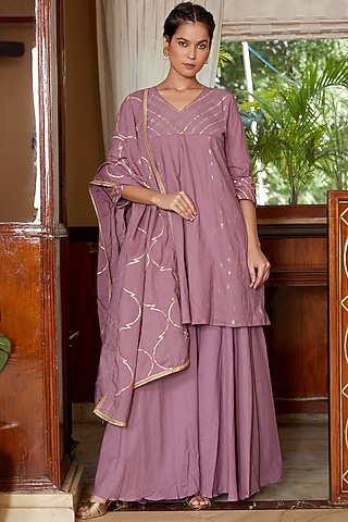 Red Soft Cotton Sharara Set by Kefi Collections