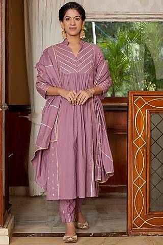 Purple Soft Cotton Kurta Set by Kefi Collections