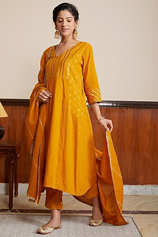 Yellow Soft Cotton Kurta Set by Kefi Collections