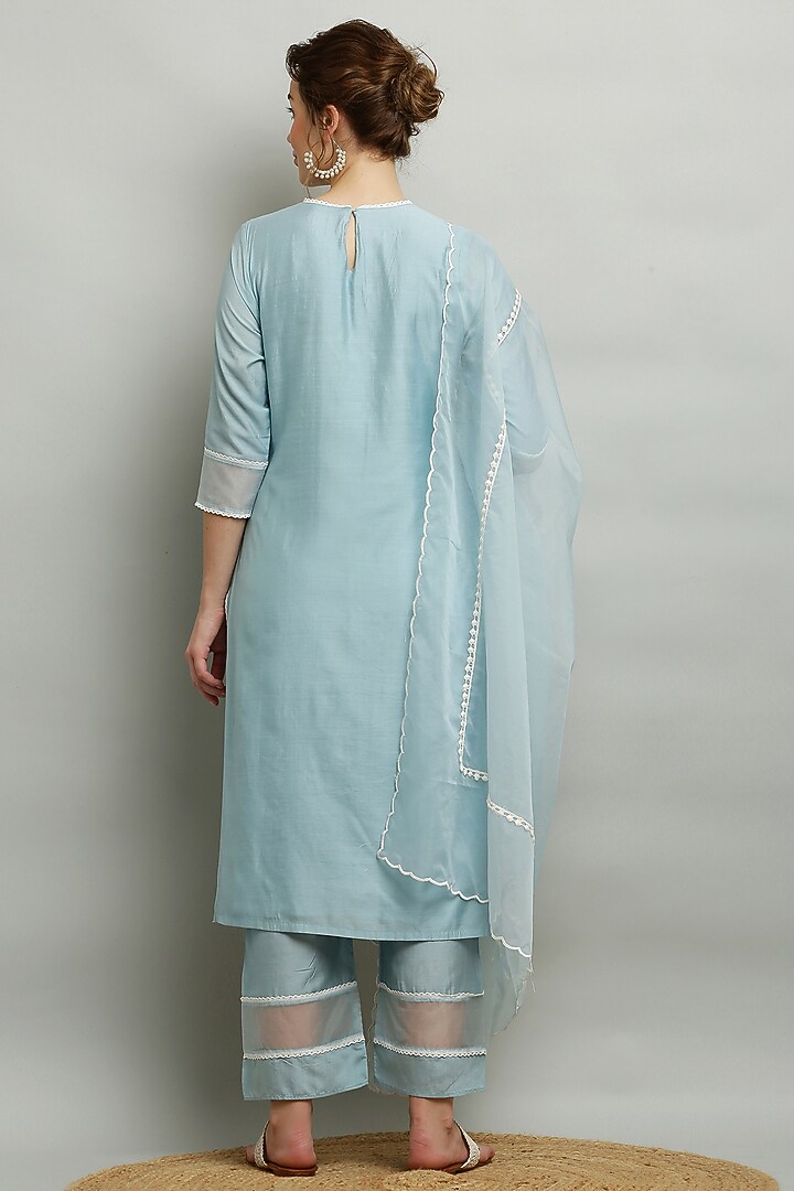 Powder Blue Cotton Chanderi Embroidered Kurta Set by Kefi Collections at Pernia's Pop Up Shop