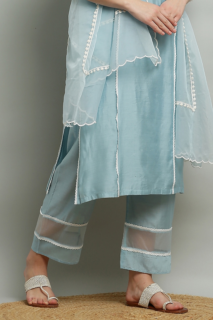 Powder Blue Cotton Chanderi Embroidered Kurta Set by Kefi Collections at Pernia's Pop Up Shop